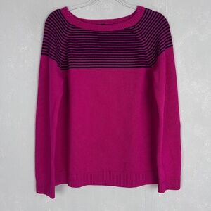 Talbots knit sweater size L lambswool blend hot pink striped top long sleeve